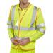 The image shows a bright, Saturn Yellow Beeswift High Visibility Vest with a multi-purpose design. Made by Beeswifts B-Safe, this vest is designed for optimal safety on the job.