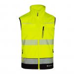 This photo features a vibrant yellow Deltic High Visibility Bodywarmer by Beeswift. The gilet boasts a two-tone design and is emblazoned with the Deltic logo. Perfect for staying visible and warm in any work environment.