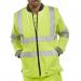 The photo shows two Beeswift High Visibility Bodywarmers - one in Saturn Yellow and one in Navy - both in size 2XL. They are reversible and feature the Beeswift logo on the chest. The bodywarmers have a sleek and functional design, perfect for staying warm and visible in any outdoor environment.