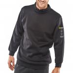 A navy blue Beeswift sweatshirt made from fire retardant fabric, designed for protection against arc flashes. This Xtra Small size features the iconic Beeswift logo on the front.