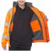 The photograph captures Beeswifts High Visibility Jackets in orange color, featuring a fleece lining and a bomber style. The jackets are designed to provide safety and visibility in low light conditions, making them ideal for outdoor workers.