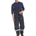 This picture is of a pair of blue Beeswift Coldstar freezer bib trousers, size 2XL. The bib and braces design ensures full coverage, while the Beeswift logo can be seen on the chest. Perfect for keeping warm in cold conditions.