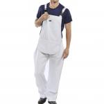 In this image, the Beeswift Bibs And Braces Beeswift Cotton Drill Bib And Brace is displayed in a crisp white color and a size 32. The durable cotton drill material can be seen, along with the adjustable straps and pocket detailing. This workwear essential is both functional and stylish.