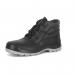 A close-up photo of Beeswift Safety Boots in black, size 10. The 4 D-rings and scuff cap are visible, offering protection and durability for tough work environments.