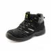 The image shows a pair of black Beeswift safety trainers, size 08, with a sleek, streamlined design. The trainers have a durable boot-style construction, providing ample support and protection for the wearer. The brands logo is visible on the side of the trainers, and the overall aesthetic exudes a sense of professionalism and functionality.