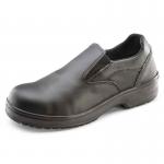 In the image, one can see a pair of black Beeswift ladies slip on shoes, size 38 / 05. The shoes have a sleek and minimalist design with a round toe and a smooth finish. The black color gives it a versatile and timeless look. These shoes are perfect for any casual or formal occasion.