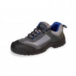 This picture shows a pair of Beeswift Safety Trainers in black and blue. The shoes have a mesh design and are labeled as the Active Trainer Shoe CF1705.