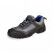 The image features a pair of Beeswift safety trainers in a sleek black and blue colorway. The mesh material adds a sporty look, while the active trainer style ensures durability and comfort.