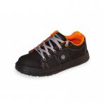 This picture displays a pair of Beeswift Safety Trainers in a sleek black color. The trainers have a fashionable sneaker design and are labeled with the brand name and model number CF1803. The shoes appear to be well-crafted and suitable for various safety and work environments.