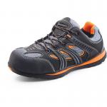 The image shows a pair of sleek and modern Beeswift Safety Trainers in the Beeswift Action Trainer style. The trainers are non-metallic and have a CF1903 designation. They feature a sturdy sole with rugged treads and a breathable upper design. The trainers exude a sense of durability and functionality, perfect for any workplace setting.