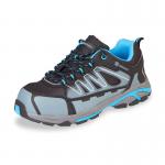 In the photograph, the Beeswift Shoes Beeswift Trainer S3 Composite Blk / Blue / Gy 03 (36) is shown in stunning detail. The shoes are a sleek black and blue color with a composite design and a size of 12 CF29B12. The contrast between the dark and vibrant shades adds to the overall aesthetic of the shoes. The intricate design showcases the quality and craftsmanship of the product.