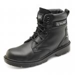 In the picture, you can see a pair of Beeswift Safety Boots. These boots are made of smooth leather and have a height of 6 inches. They are black in color and have a size of 10.