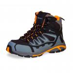 A photo of Beeswift Safety Boots shows a sleek design in black and orange, featuring composite materials for durability. The attention to detail and sturdy construction is evident in the hiker S3 style. These boots are perfect for any outdoor or industrial setting.