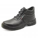 The photo shows a pair of Beeswift Safety Boots Non Metallic Chukka Boot in black, size 13. The durable material and sturdy design offer protection and comfort during work. The boots feature a classic lace-up style and a non-metallic construction.