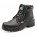 The picture shows a pair of black Beeswift safety boots with 6 eyelets, featuring a sturdy and protective design. These S3 boots provide reliable safety and comfort, perfect for tough working environments.
