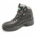 In the photo, a pair of Beeswift Safety Boots can be seen in black color. The boots have a sturdy PU rubber construction and are labeled as S3, indicating their high level of safety. They have a sleek design and are size 07.