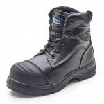 This photo features a pair of black Beeswift Safety Boots from Beeswift Traders. The Trencher Boot design is visible, with sleek black coloring and a sturdy construction. The size is 07.