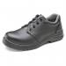The picture displays a sleek pair of black Beeswift Safety Shoes, made from micro-fibre material. The shoes feature a tie design and are labelled as S2. The size is 13 for a perfect fit.