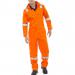 In the photo, the Beeswift overalls and coverall are shown in a vibrant orange color with anti-static properties. The material is flame retardant and made with high-quality Burgan fabric. The overalls are designed for ultimate protection and safety on the job.