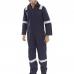 In the photograph, a pair of navy blue Beeswift overalls and coveralls can be seen, featuring a unique Nordic design. The fire retardant material gives added protection, while the boilersuit style adds functionality. These overalls would be a practical choice for any industrial or outdoor work.