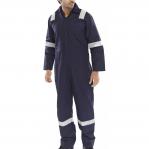 This photo features a vibrant navy blue Nordic design boilersuit by Beeswift. The fire retardant material and durable overalls provide both safety and style for any task at hand.