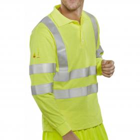 Beeswift Fire Retardant Hi-Vis Anti Static Polo Long Sleeved Saturn Yellow 2XL CFRHVPSLSASXXL
