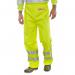 This photo shows a pair of bright yellow fire retardant anti-static trousers made by Beeswift. The fabric is sturdy yet flexible, and the fit is comfortable and secure. These trousers are designed for maximum safety in hazardous work environments.