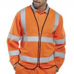 The image shows a bright orange High Visibility Jerkin by Beeswift, constructed with fire retardant material. The jerkin is designed for safety and features the Beeswift logo on the front. Its size is 4XL.