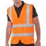 The photo shows bright orange Beeswift high visibility vests, specifically the fire retardant waistcoat in size 3XL. The vests have reflective strips for added visibility and safety.