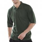 A photograph of Beeswift Polo Tops Beeswift Polo Shirt in XL size and bottle green color shows a stylish and comfortable shirt with a classic polo collar, button placket, and small logo embroidered on the chest. The material appears sturdy and the fit looks relaxed yet flattering on the body.