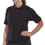 The image shows a black Beeswift polo shirt, with the brands logo embroidered on the left chest. The shirt has a classic polo collar and short sleeves, and it is made from a soft and comfortable material.