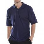 In the photograph, you can see a navy blue Beeswift polo shirt in size L. The shirt features a classic polo collar with two buttons and the Beeswift logo embroidered on the chest. The shirt appears to be in excellent condition and makes for a clean, professional look.