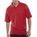 The image features a bright red Beeswift polo top with a classic polo shirt design. It has a small logo on the chest and is shown in size medium. The fabric is lightweight and breathable.