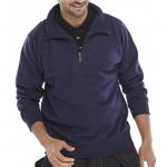 In the image, the Beeswift quarter zip sweatshirt is shown in a deep navy blue color, with the brand logo on the left chest. Made of soft, comfortable material, it features long sleeves and a high neckline for added warmth. Perfect for everyday wear or layering during colder weather.