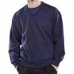 This image features a navy blue Beeswift V-neck sweatshirt, size 2XL. The sweatshirt has a classic design with a simple V-shaped neckline and is made of high-quality materials. The Beeswift logo is prominently displayed on the front.