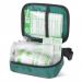 The Click Medical First Aid Travel Pouch is compact and easy to carry. It has multiple compartments for organizing medical supplies and a red cross symbol on the front. The Click Medical logo is also visible on the side of the pouch. The pouch is made of durable material and has a zippered closure for secure storage.