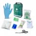 The picture shows a compact and organized first aid kit with all the necessary items, including bandages, gloves, and antiseptic wipes, neatly stored in a convenient bag. The kit is compliant with the latest safety standards and suitable for personal use.