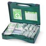 This picture features a compact Click Medical First Aid kit containing supplies for 11-26 people. The kit is designed for Irish first aid needs and includes a click closure for easy access.