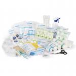 The photograph shows a fully stocked first aid refill kit for advanced team sports from Click Medical. The kit includes a variety of medical supplies and equipment neatly organized in a compact container.