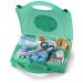 The photograph captures a Click Medical First Aid Kit, designed according to the BS8599 standard, in its large size, known as CM0120. The kit includes essential items for addressing medical emergencies and is easily identifiable with the bold Click Medical logo. The kit is compact, yet spacious, and neatly organized, with clear compartments and labels for quick access to specific supplies.