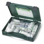 The image shows a compact medical travel first aid kit designed for use in public service vehicles. It features various medical supplies and equipment neatly organized in a sturdy case with the Click Medical logo. The kit is ready for emergency use and can help provide quick and efficient first aid in any situation.