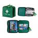 The image shows a compact bag with the label Click Medical First Aid PACT in a Bag. The bag appears to have multiple pockets and compartments, and the main flap is marked with a red Medical cross symbol. The bag is opened to reveal organized medical supplies and equipment, including bandages, gauze, and an automated external defibrillator (AED). The bag has handles and a shoulder strap for easy transport.