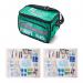 The photo shows a red first aid haversack with the words Click Medical First Aid Click Medical PACT written on the front in white. Inside, there are various medical supplies neatly organized and easily accessible. The large size of the haversack allows for ample storage and portability for emergency situations.