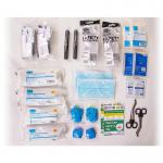 The photograph shows a Click Medical PACT refill for the Public Access Trauma Kit. It includes various medical supplies such as bandages, gauze, and ointments. The packaging is compact and clearly labeled for easy identification. The kit appears well-stocked and ready for first aid use.