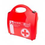 The image shows a compact, yellow emergency kit labeled Beeswift First Aid Click Medical Hydrofluoric Acid Antidote Kit. The kit contains various medical supplies, including gloves, gauze, and an antidote for hydrofluoric acid. Clear instructions are visible on the packaging.