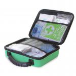 This photograph features a Click Medical First Aid Family Kit, housed in a medium Feva case. The kit includes essential items for basic medical care, and is compact and easy to carry.