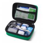 The picture features a compact Click Medical Bs8599-2 Small Travel First Aid Kit in a handy Feva case. The kit is fully stocked with essential medical supplies and ready for any travel emergency.