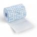In the picture, the Click Medical Dressing Retention Sheet is shown as a roll of 10cm x 10m size. The sheet is white in color and has a smooth texture. The packaging displays the Click Medical branding with the words First Aid Supplies in bold font. The sheet is neatly rolled and secured with a band, with the product details and instructions printed on the label. Overall, the picture showcases a useful and professional looking medical supply.