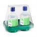 The image shows two Click Medical eyewash bottles and a double wall mount stand. The bottles are labeled for use in eye emergencies. The stand is sturdy and has a sleek, modern design.