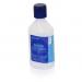 The photograph shows a 250ml eyewash bottle from Blue Dot Eye Wash Supplies by Click Medical. The blue bottle features a white label with the brand name and product details. The bottle is held in a hand, ready to dispense its contents if needed. The background is clean and white, with no distractions. Light reflects off the plastic bottle, giving it a glossy appearance. The label is easy to read and clearly displays important safety information. Overall, the product appears professional, efficient, and reliable.